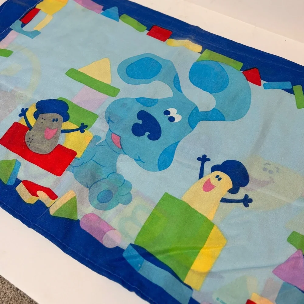 Vintage Blues Clues Pillowcase Nickelodeon Blue Dog Blocks Shovel Pail 90s Kids